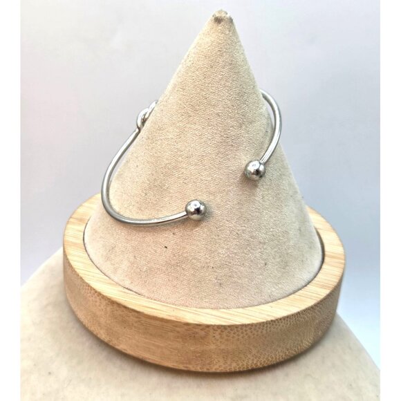 Minimalist Knot Silver Bangle Bracelet For Women Adjustable Fit Stainless Steel - Picture 2 of 3